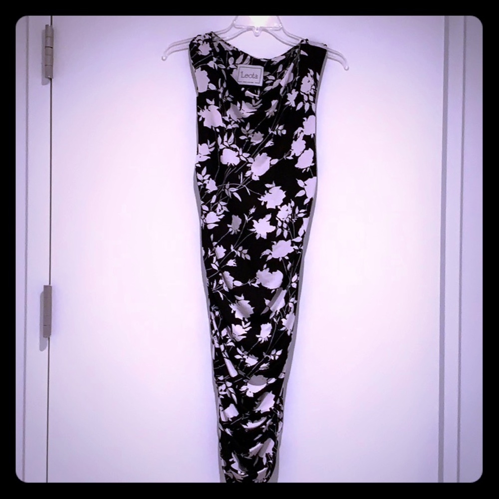 Leota Maternity Black Floral Ruched Dress